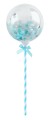 Balon transparentny na patyczku z konfetti niebieskim