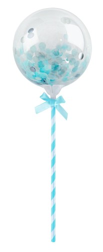 Balon transparentny na patyczku z konfetti niebieskim