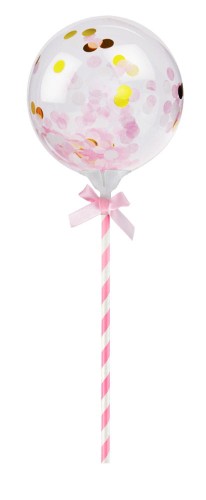 Balon transparentny na patyczku z konfetti różowym