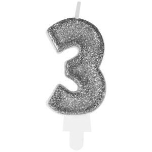 Świeczka cyferka premium nr 3 srebrna