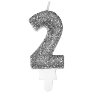 Świeczka cyferka premium nr 2 srebrna