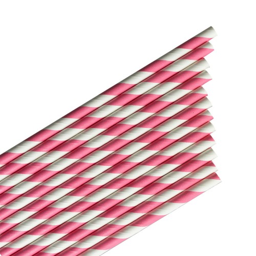 Słomki papierowe - paski różowe (12 szt.) - FSC Mix Credit