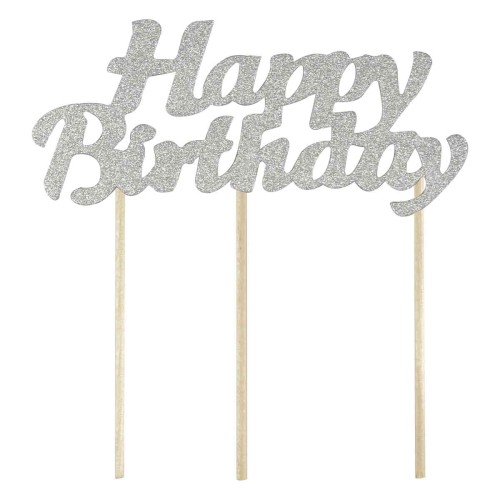 Dekoracja tortu Happy Birthday srebrna - FSC Mix Credit