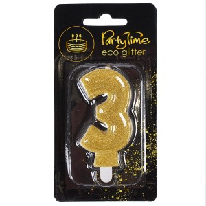 Świeczka cyferka z eko-brokatem nr 3