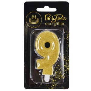 Świeczka cyferka z eko-brokatem nr 9