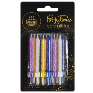 Świeczki urodzinowe z eko-brokatem (12 szt.)